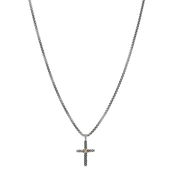 David Yurman Jewelry - David Yurman Silver and 14K Yellow Gold Petite Cross Pendant Necklace